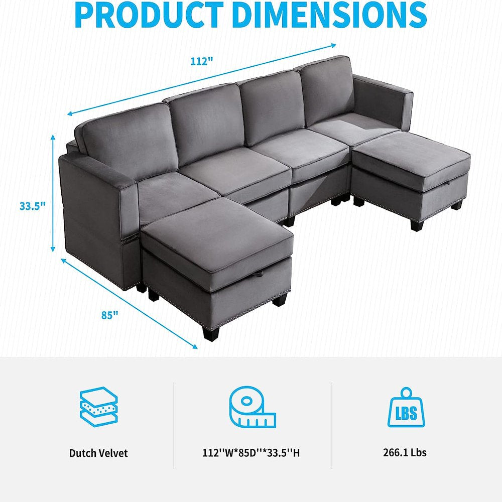 Convertible U L Shaped Oversized Corduroy Couch with Storage