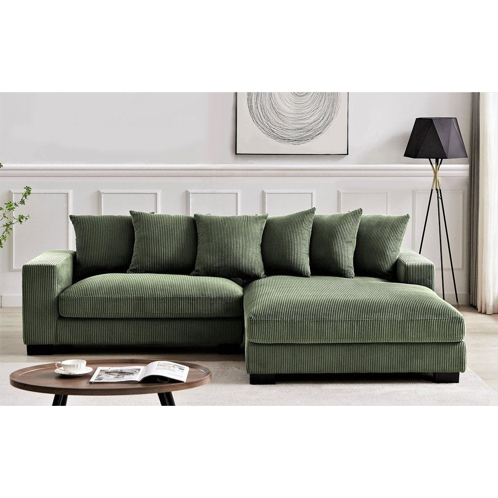 Payan 102.4" Wide L-Shape Green Corduroy Sectional Couch 