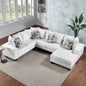 133*65" Modern Beige Corduroy Loveseats U-Shaped Couch with Armrest Bags