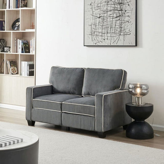 Living Room Dark Grey Corduroy Loveseats with Storage, Solid Wood & Metal Frame 