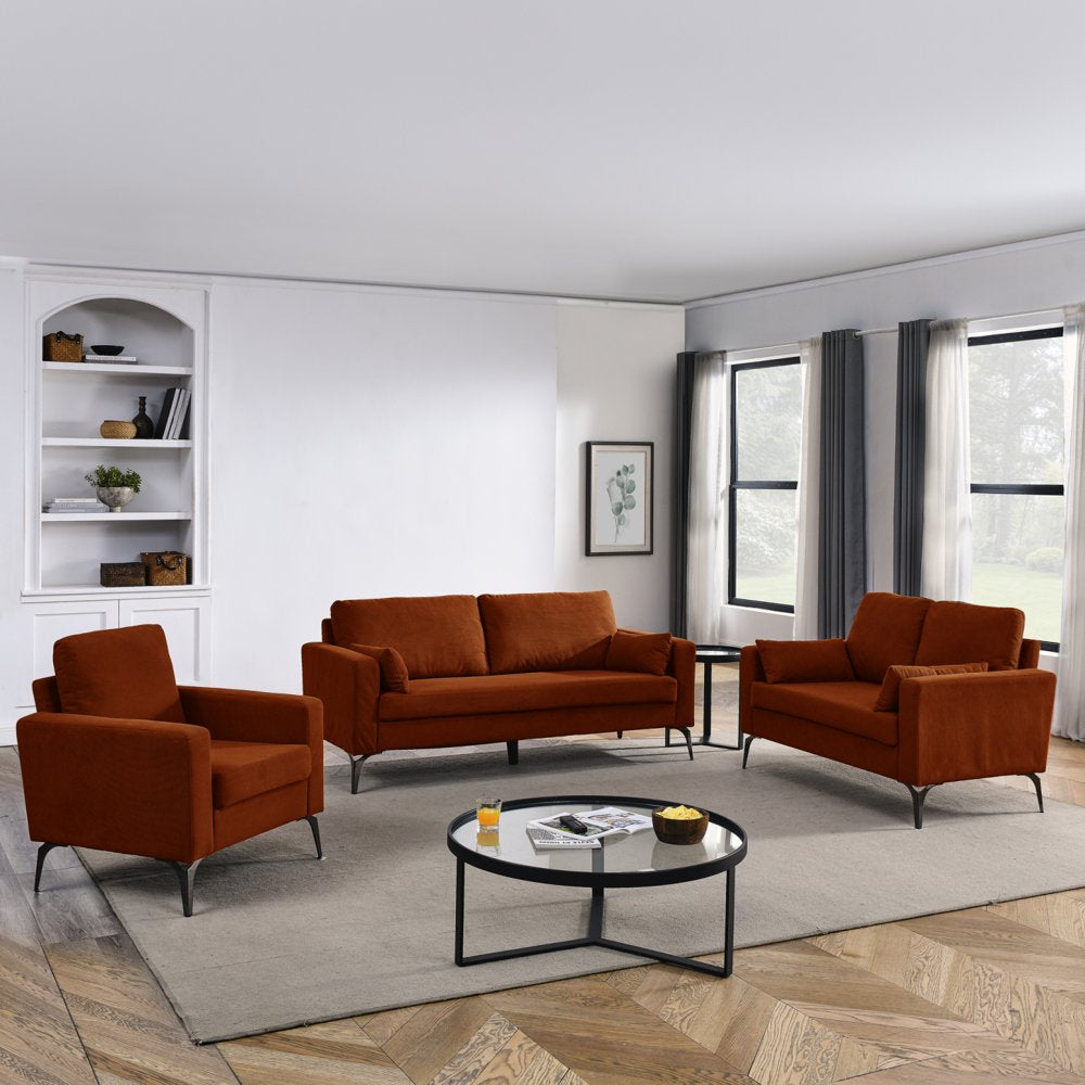 3-Seater Modern Minimalist Orange Corduroy Couch Set