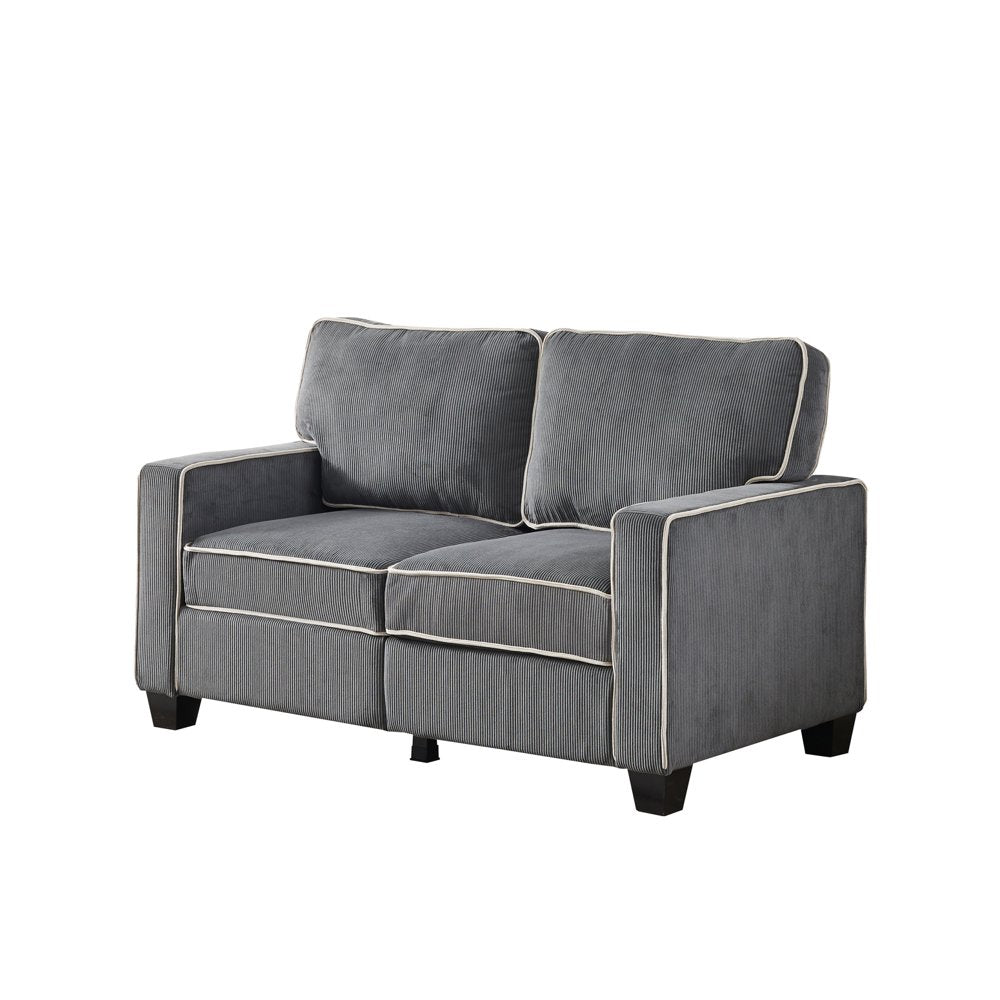 57 Inch 2 Seater Dark Gray Corduroy Loveseats with Storage Box & 6 Wood Legs