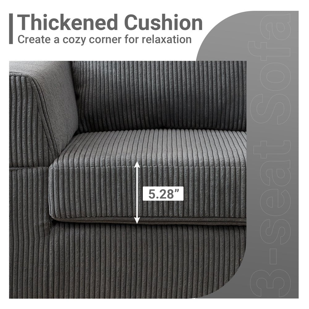 96" 3-Seat Convertible L-Shape Grey Corduroy Sectional Couch with Chaise & Metal Leg
