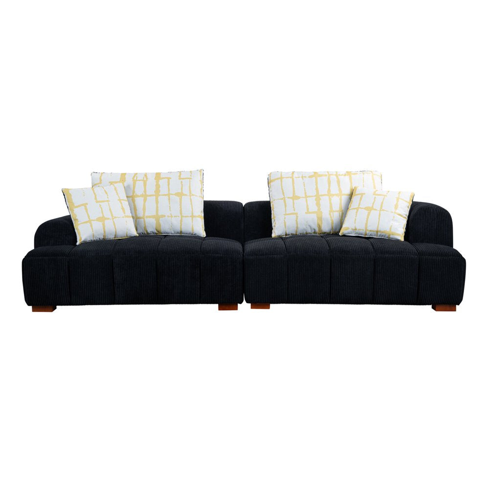 103.9" Modern 4-Seater Black Corduroy Couch Set with 4 Pillows