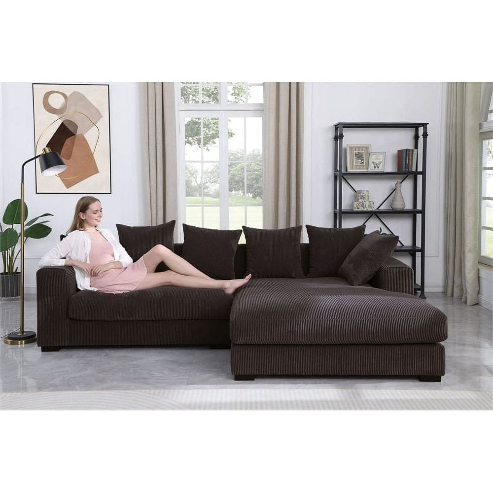 3-Piece Upholstered Brown Corduroy Sectional Couch with Chaise