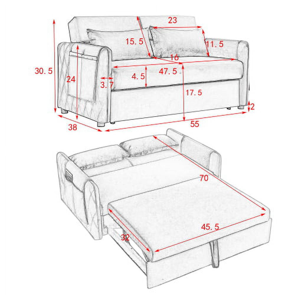 55'' Modern Convertible Pull-Out Oversized Corduroy Couch with 2 Side Pockets