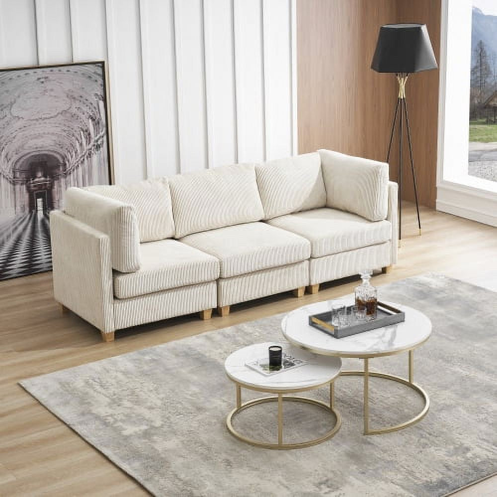 Modern L-Shaped 4-Seat Sofa Couch Convertible Sectional Corduroy Upholstered Sofa 126", Beige - Corduroy Sectional Couch