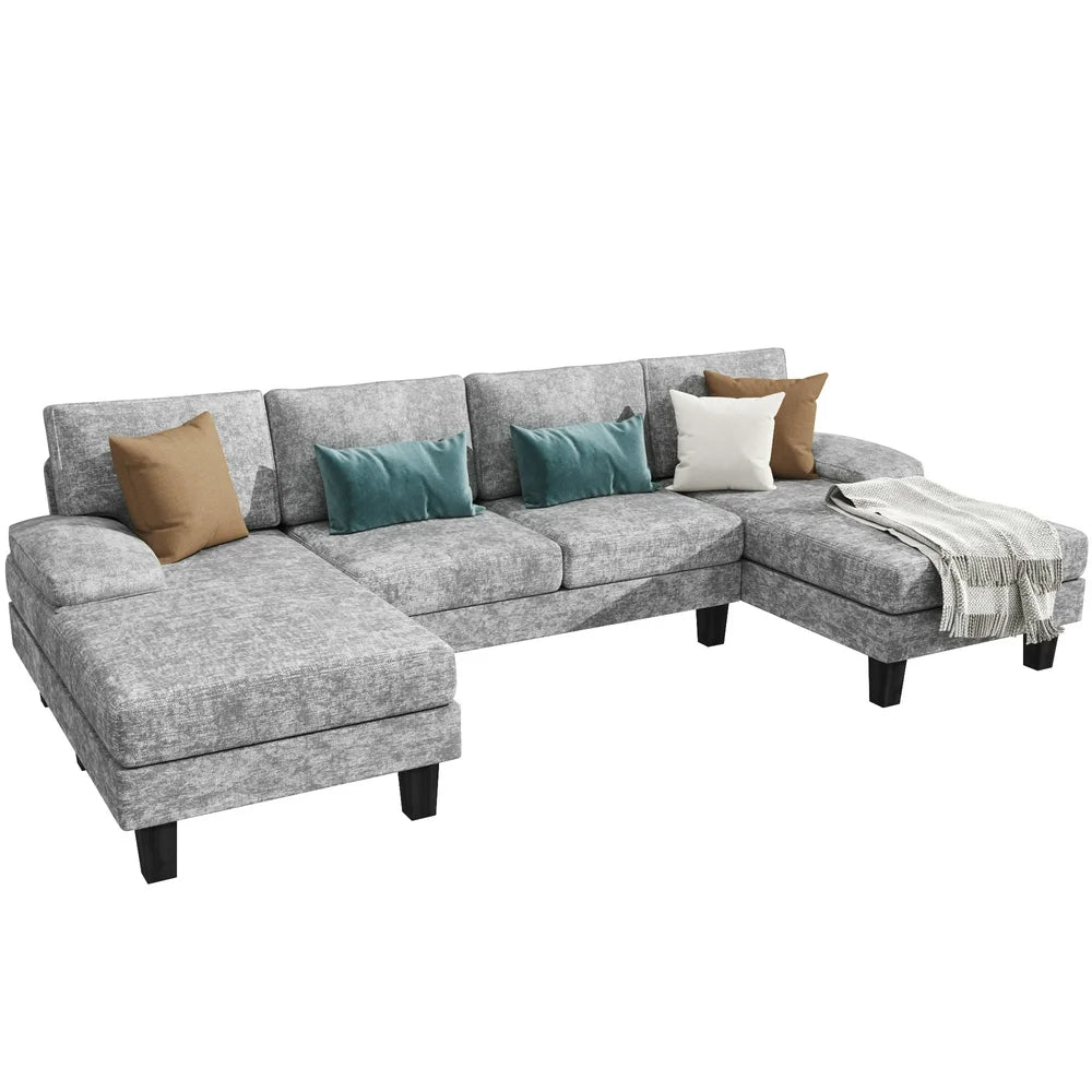 Modern U-Shape 4 Seat Gray Oversized Corduroy Couch with Chaise