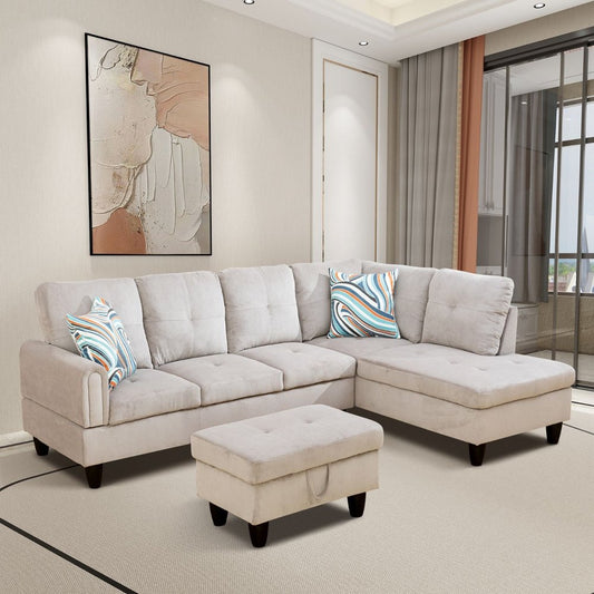 Beige Corduroy Couch Set for Living Room