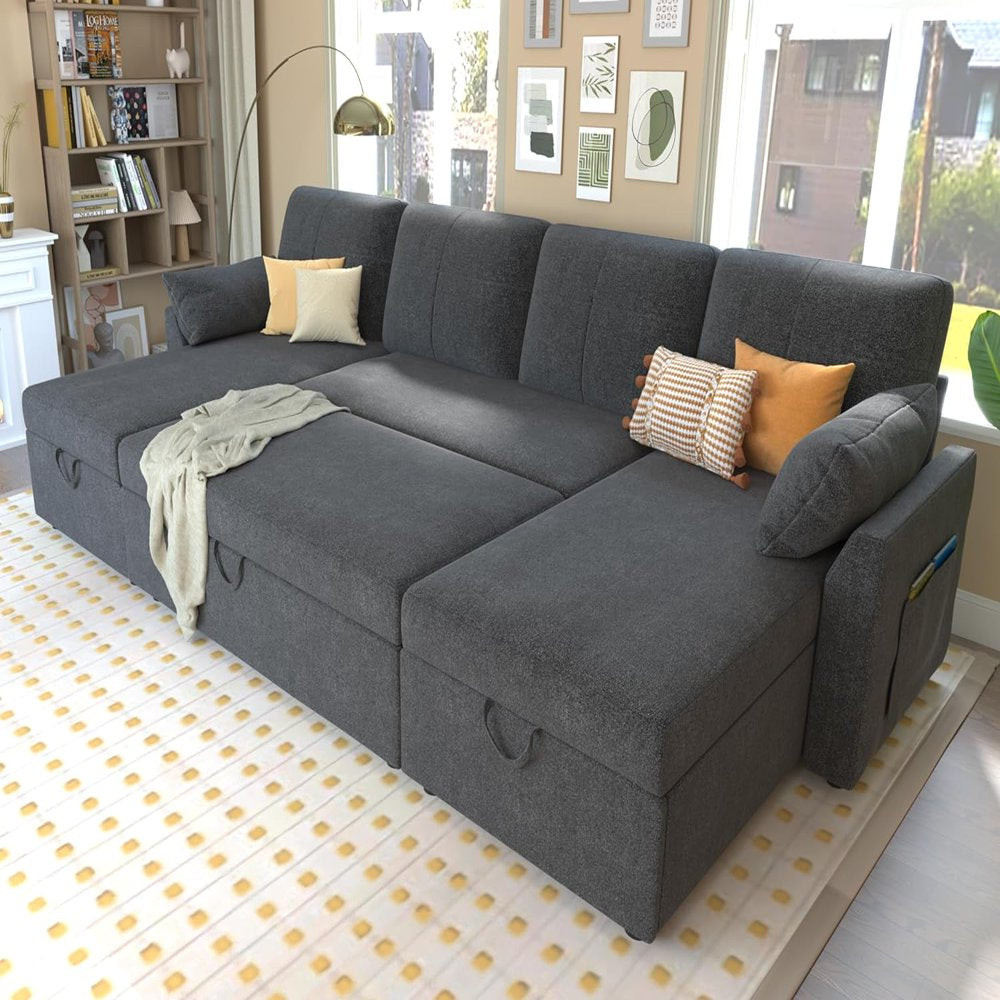 Gray Oversized Corduroy Couch with Storage Chaise