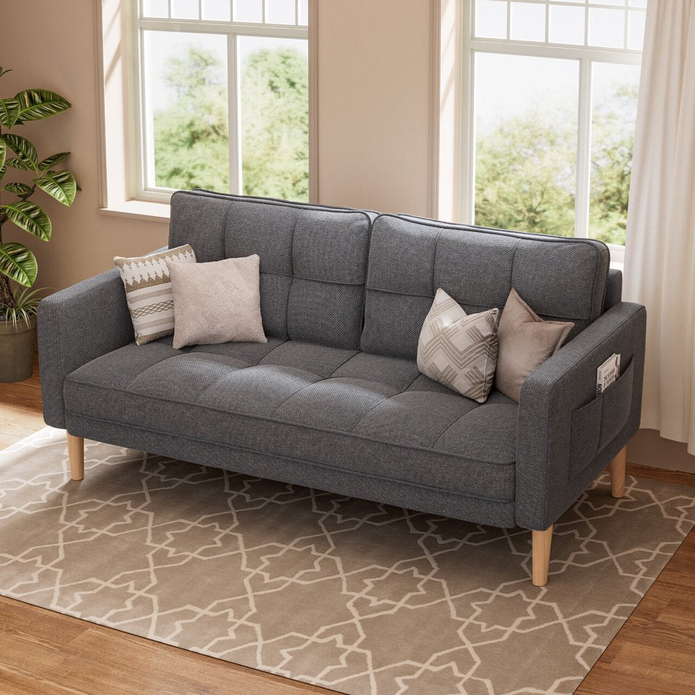 Gray Oversized Corduroy Couch with Large Storage Pockets