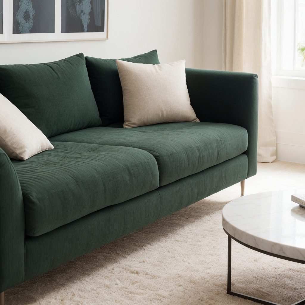green corduroy couch in a living room