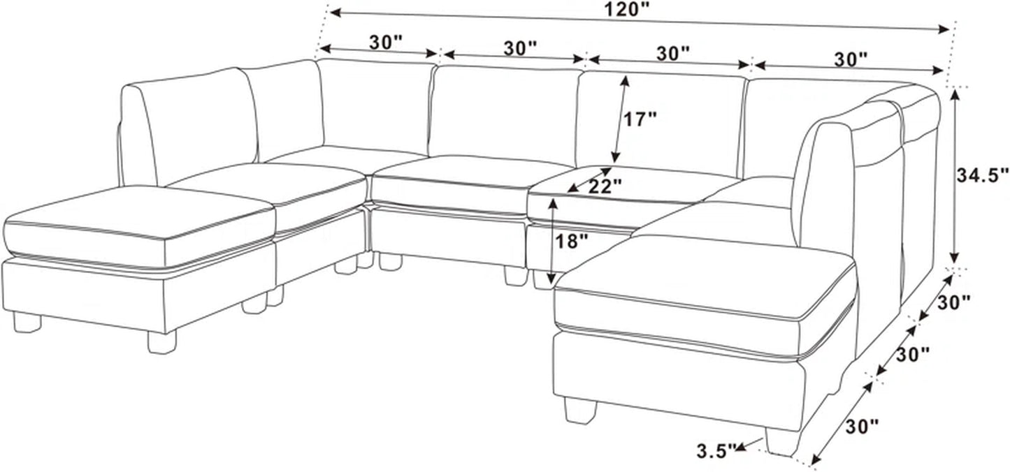 Serene Elegance 120" Wide Symmetrical Modular Sectional with Ottoman