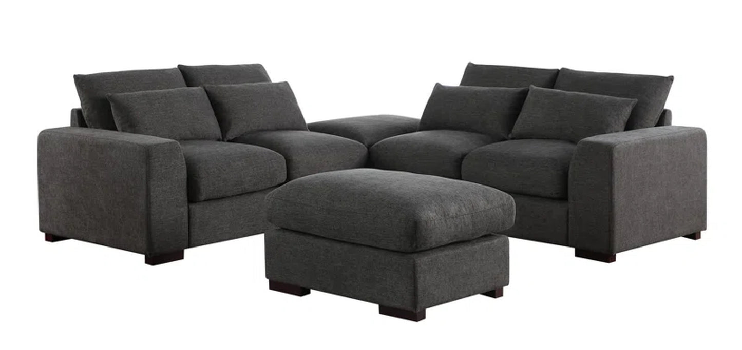 Elysian Retreat Linen Blend Sectional with 2 Ottomans