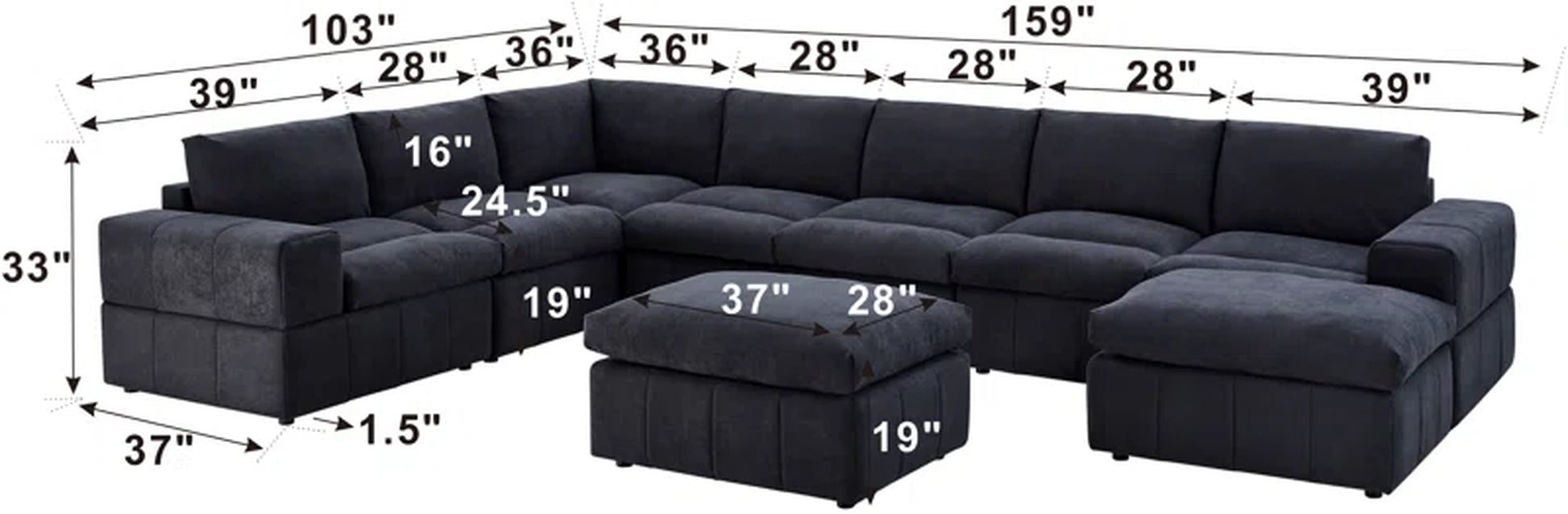 Stratosphere 9 - Piece Contemporary Modular Sectional