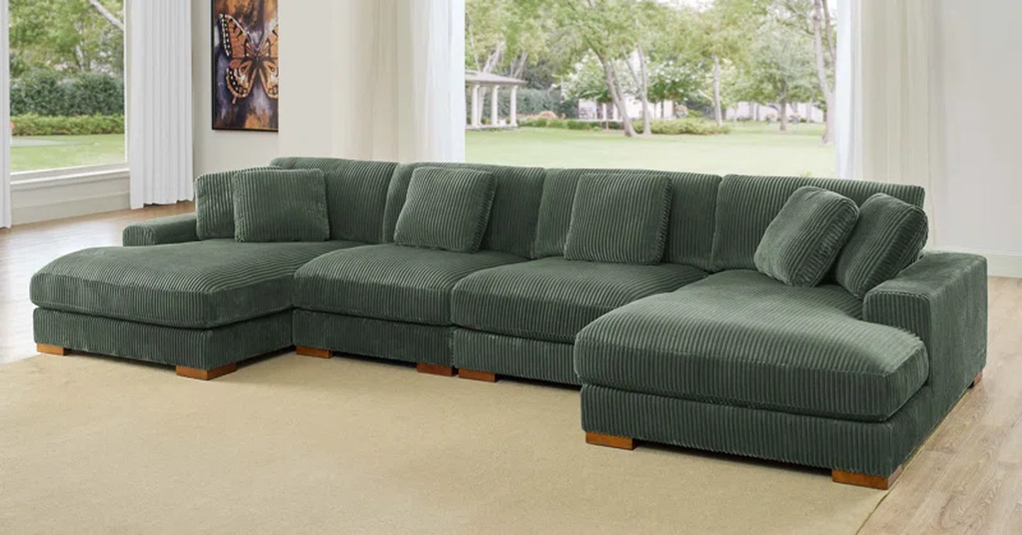 4 - Piece Upholstered Sectional Corduroy Couch