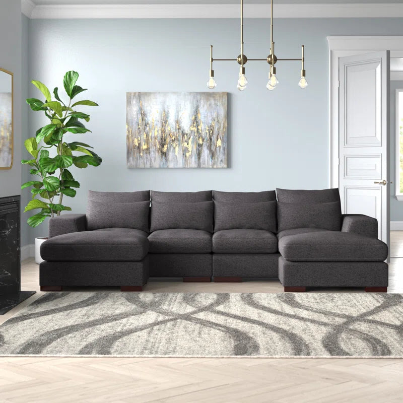 Elysian Retreat Linen Blend Sectional with 2 Ottomans