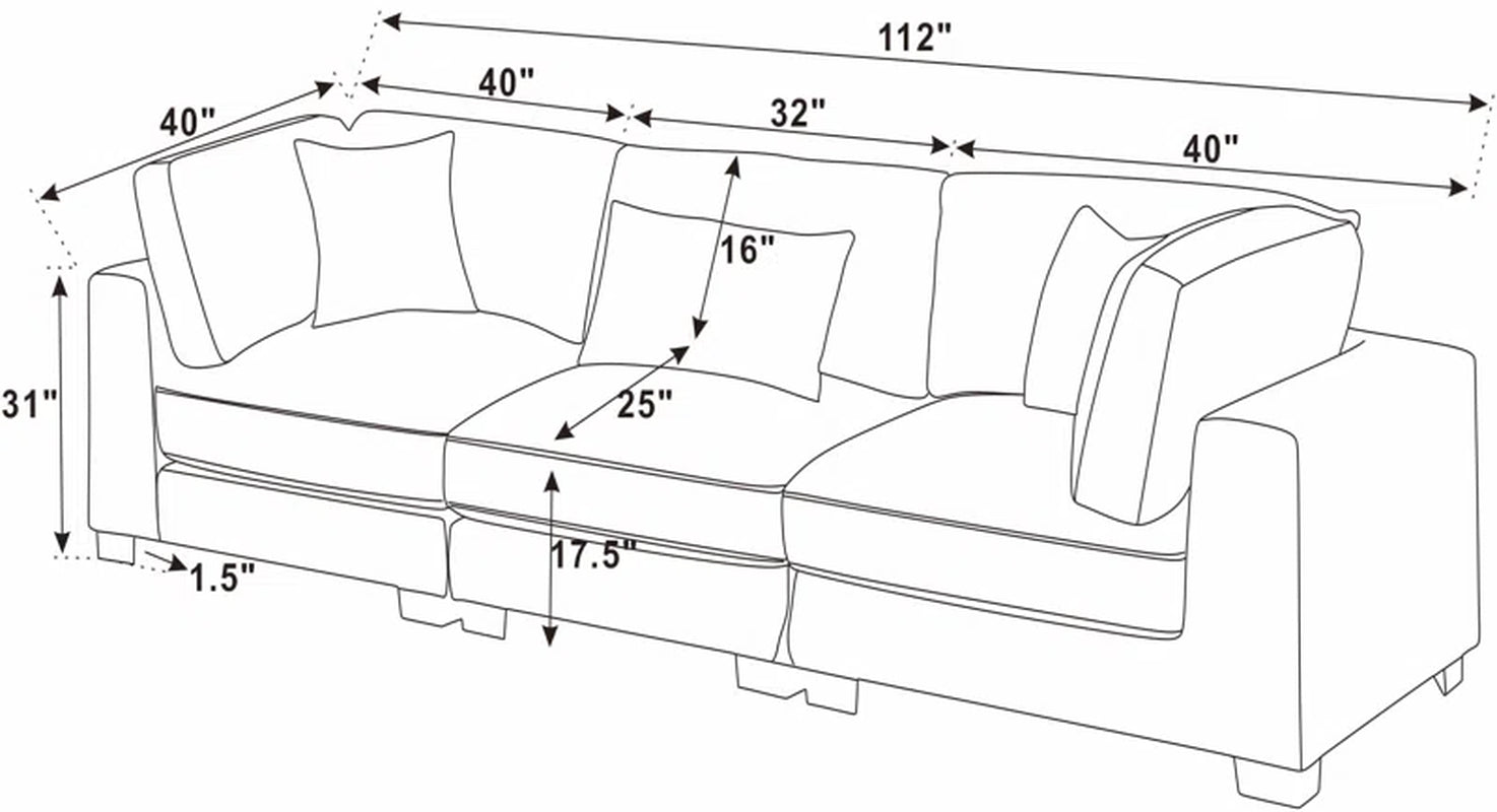 Assuntino Elegance 112'' Upholstered Sofa Corduroy Couch