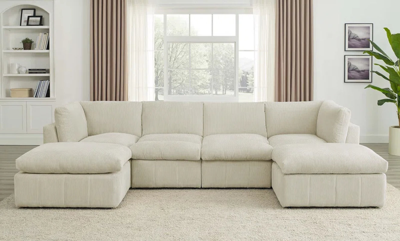 Angadresma 134" Wide Symmetrical Modular Corner Sectional Corduroy Couch
